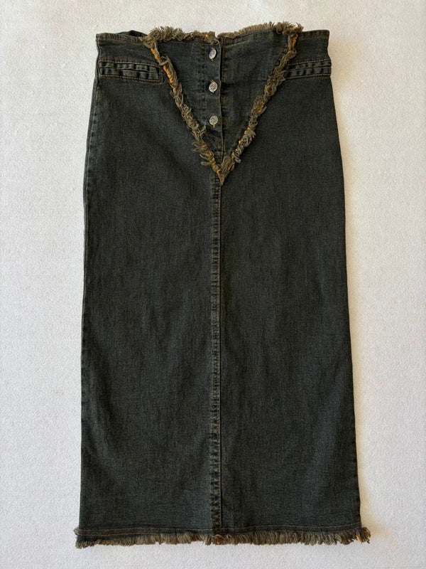 Y2K Washed Black Denim Midi Skirt (S)