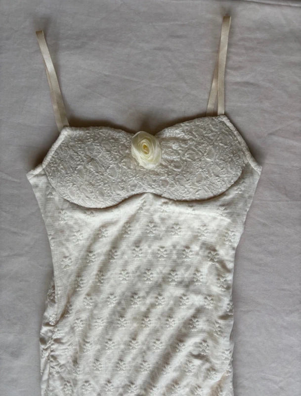 Ivory White Lace Midi Dress Y2K (S)