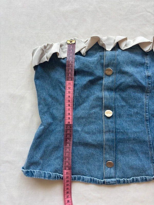Y2K Blue Denim Corset Strapless Top (S)