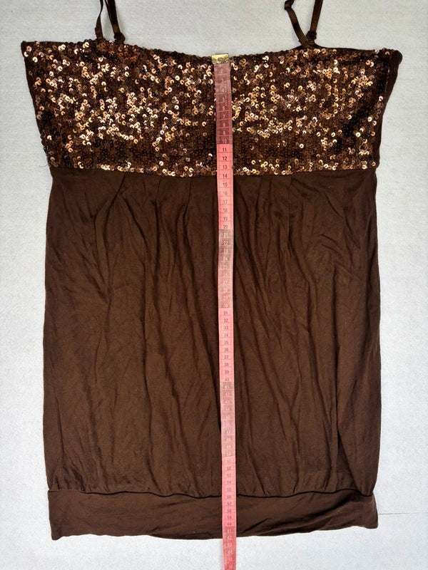 Vintage Chocolate Brown Sequin Cami Mini Dress (M)
