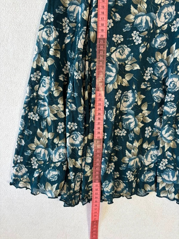 Vintage Navy Blue Floral Mesh Midi Skirt (S)