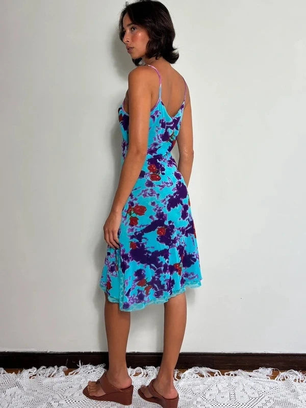 Y2K Turquoise Midi Dress (M)