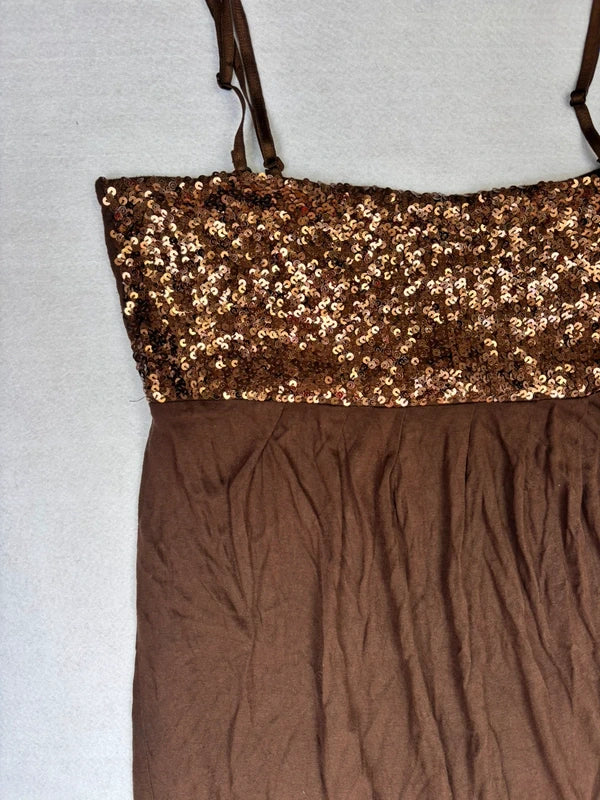 Vintage Chocolate Brown Sequin Cami Mini Dress (M)
