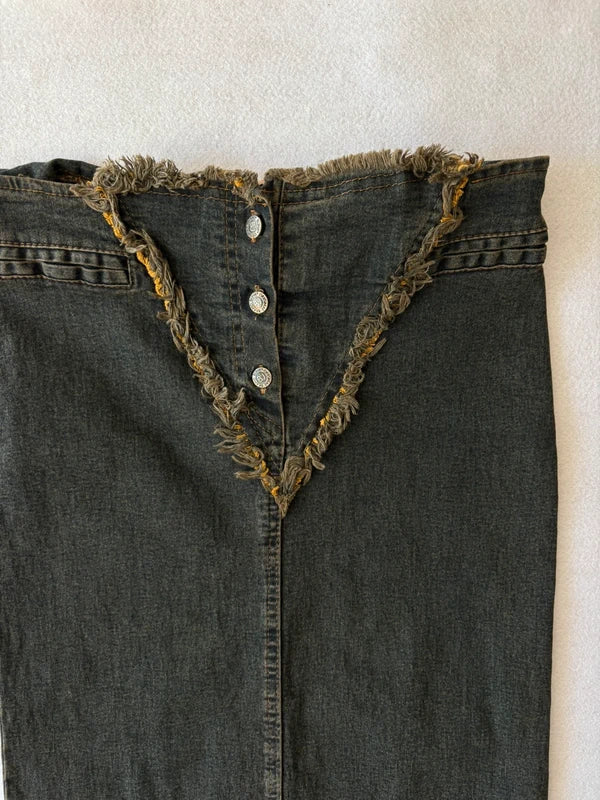 Y2K Washed Black Denim Midi Skirt (S)