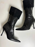 Y2K Black Leather Heels Pointed Toe Boots (35 EUR)