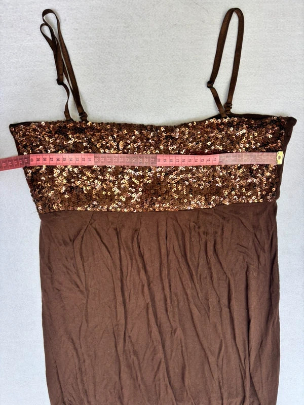 Vintage Chocolate Brown Sequin Cami Mini Dress (M)