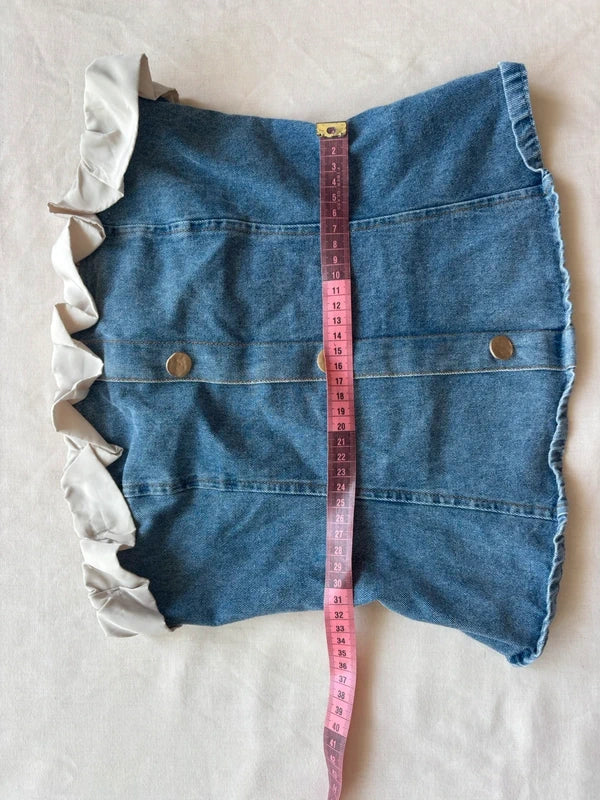 Y2K Blue Denim Corset Strapless Top (S)