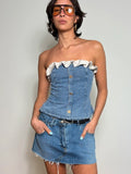 Y2K Blue Denim Corset Strapless Top (S)