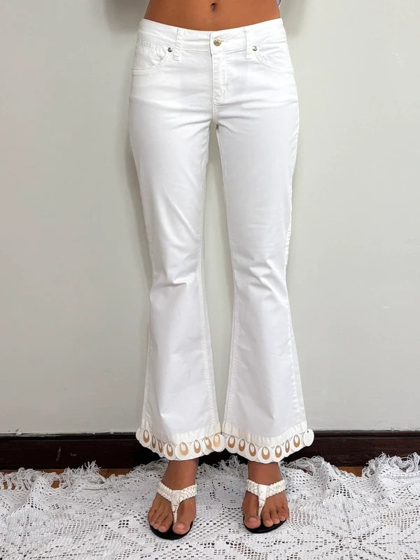 Vintage Y2K White Bell Bottom Pants (S)