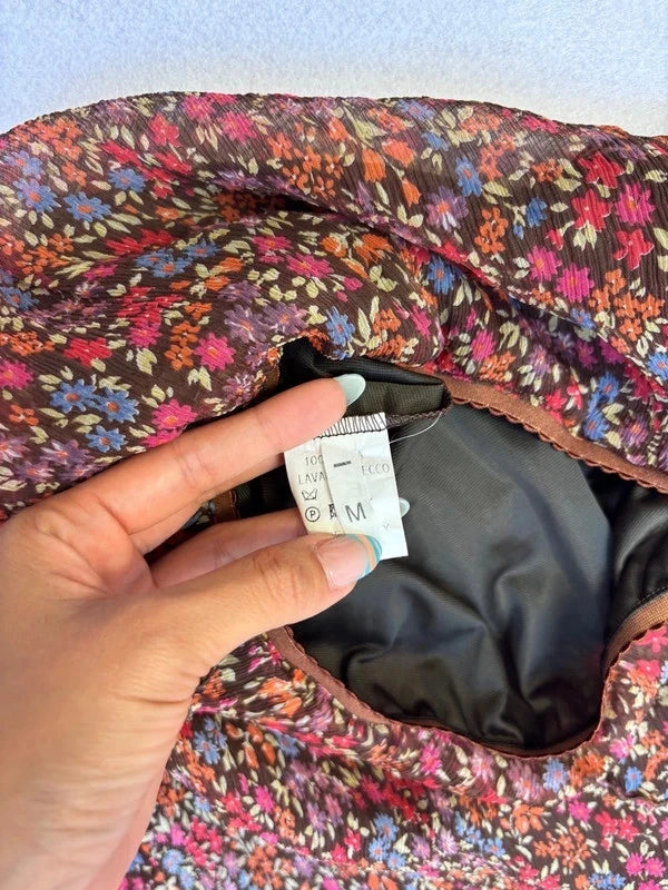 Y2K Silk Brown Floral Asymmetric Midi Skirt (M)