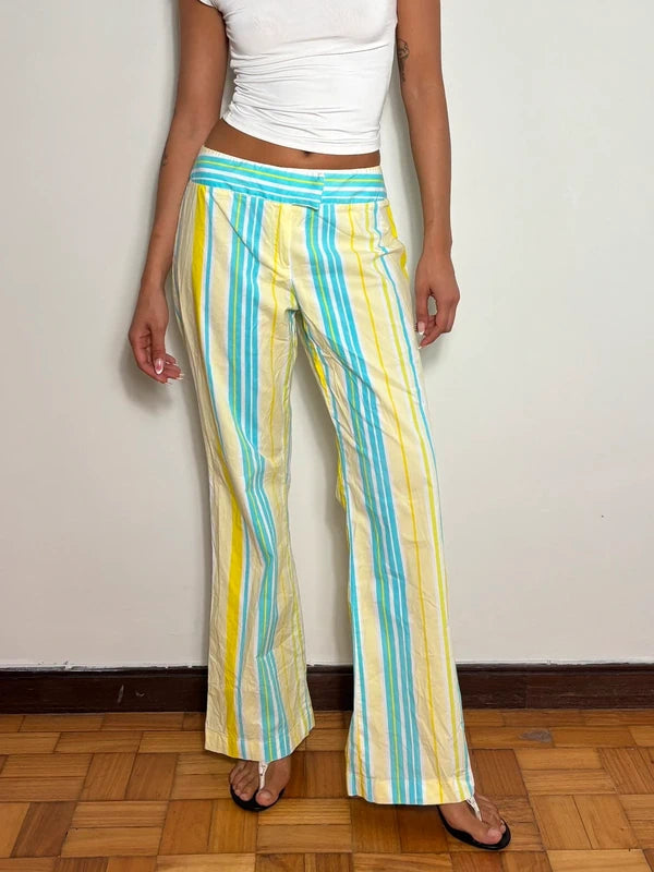 Y2K Stripped Flare Pants Low Rise (M)