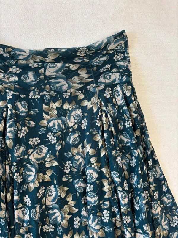 Vintage Navy Blue Floral Mesh Midi Skirt (S)