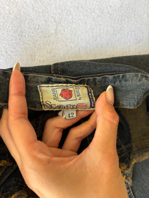 Y2K Washed Black Denim Midi Skirt (S)
