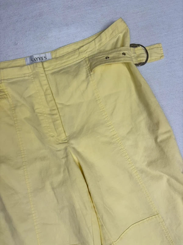 Y2K Pastel Yellow Utility Cargo Pants Low Rise (L)