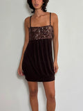 Vintage Chocolate Brown Sequin Cami Mini Dress (M)