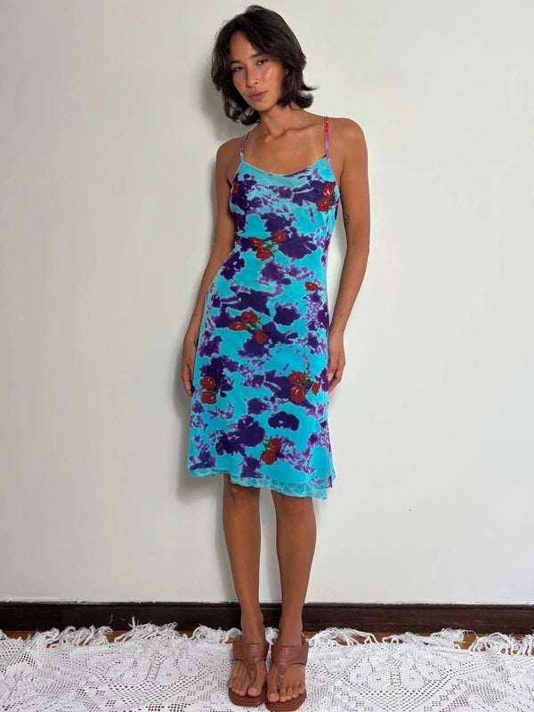 Y2K Turquoise Midi Dress (M)