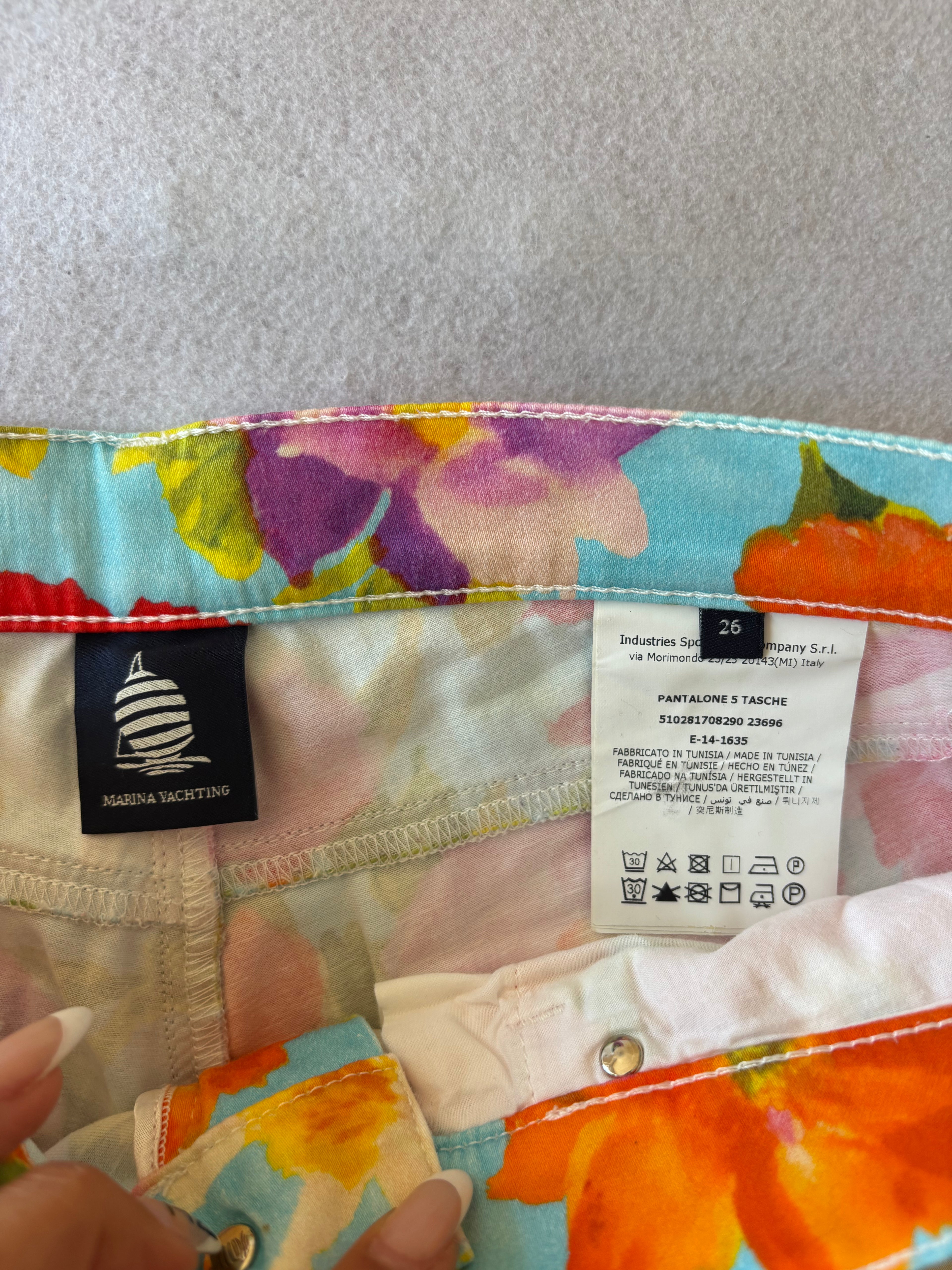 Y2K Pastel Blue Floral Print Trousers (S)