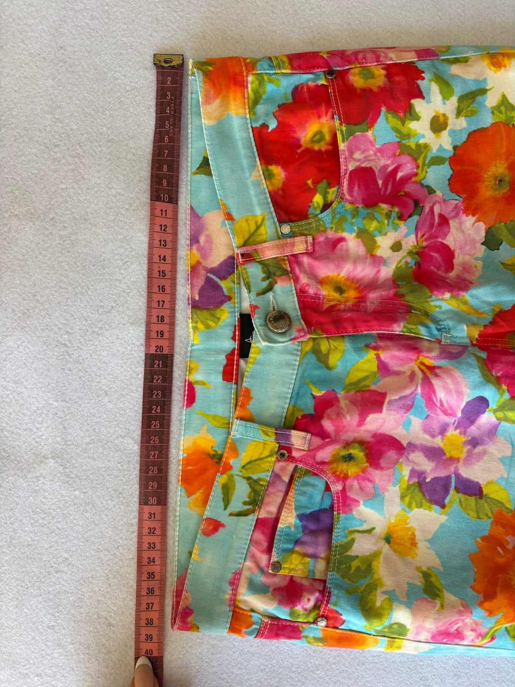 Y2K Pastel Blue Floral Print Trousers (S)