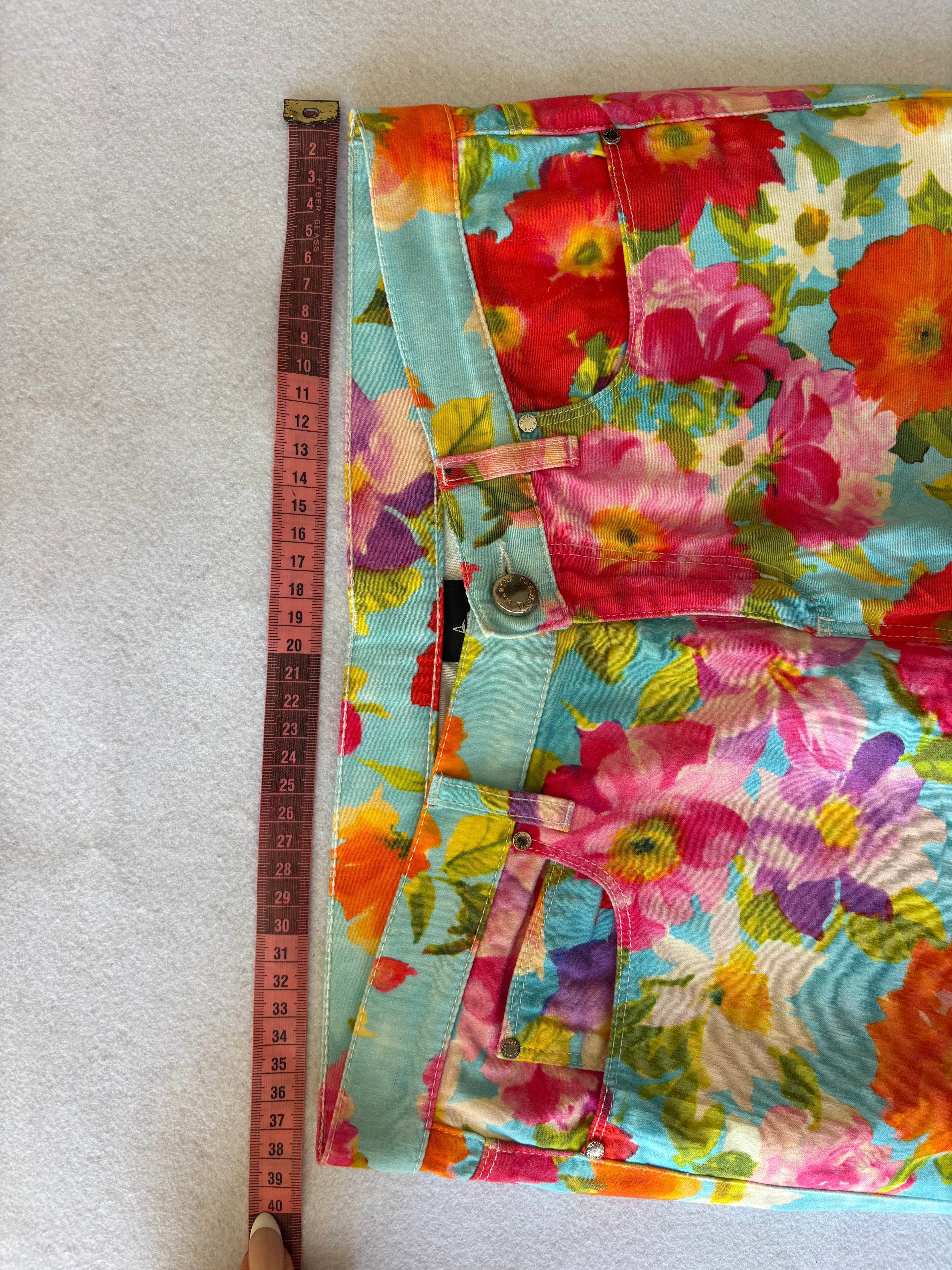 Y2K Pastel Blue Floral Print Trousers (S)
