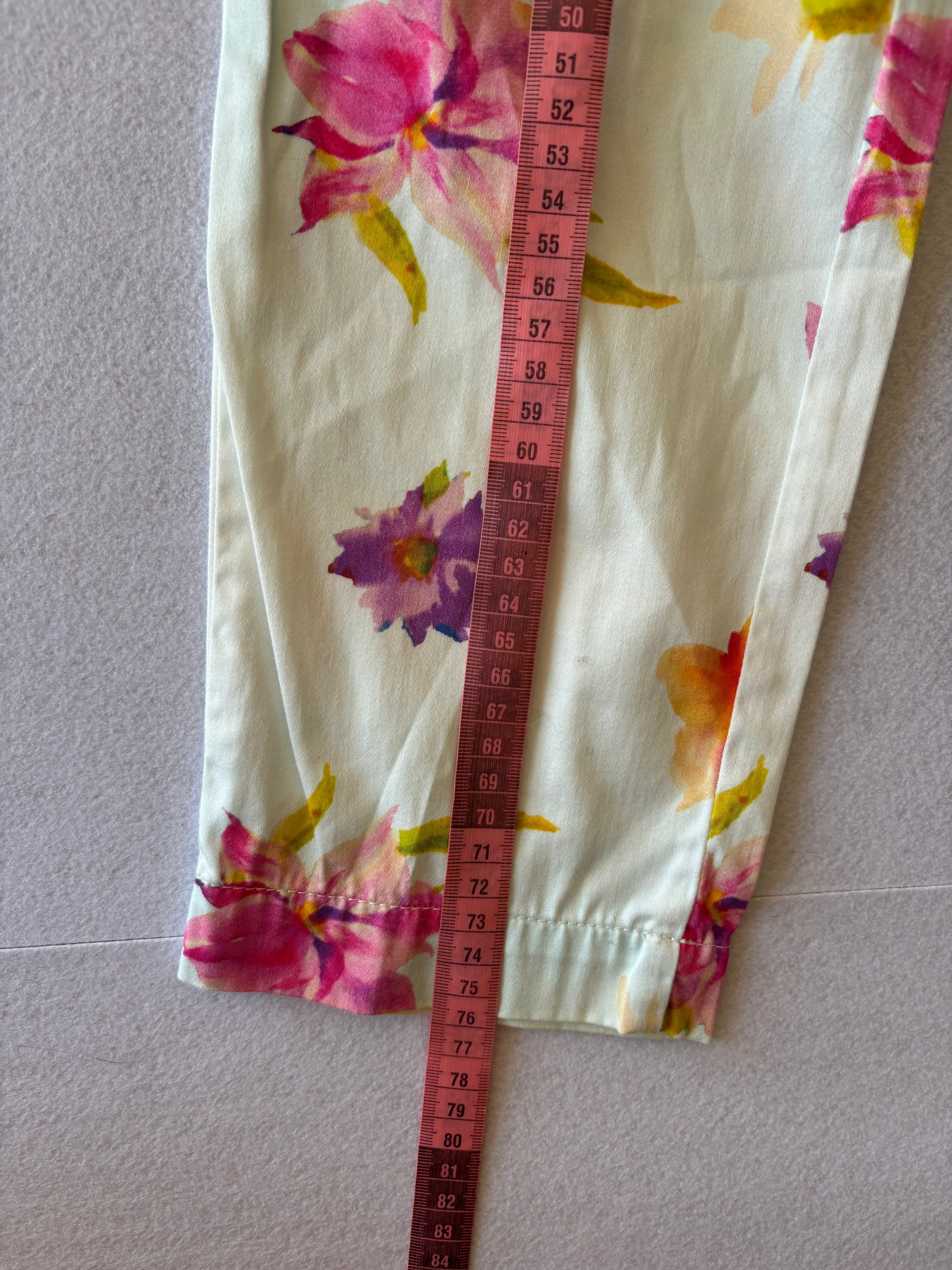 Y2K Pastel Blue Floral Print Trousers (S)