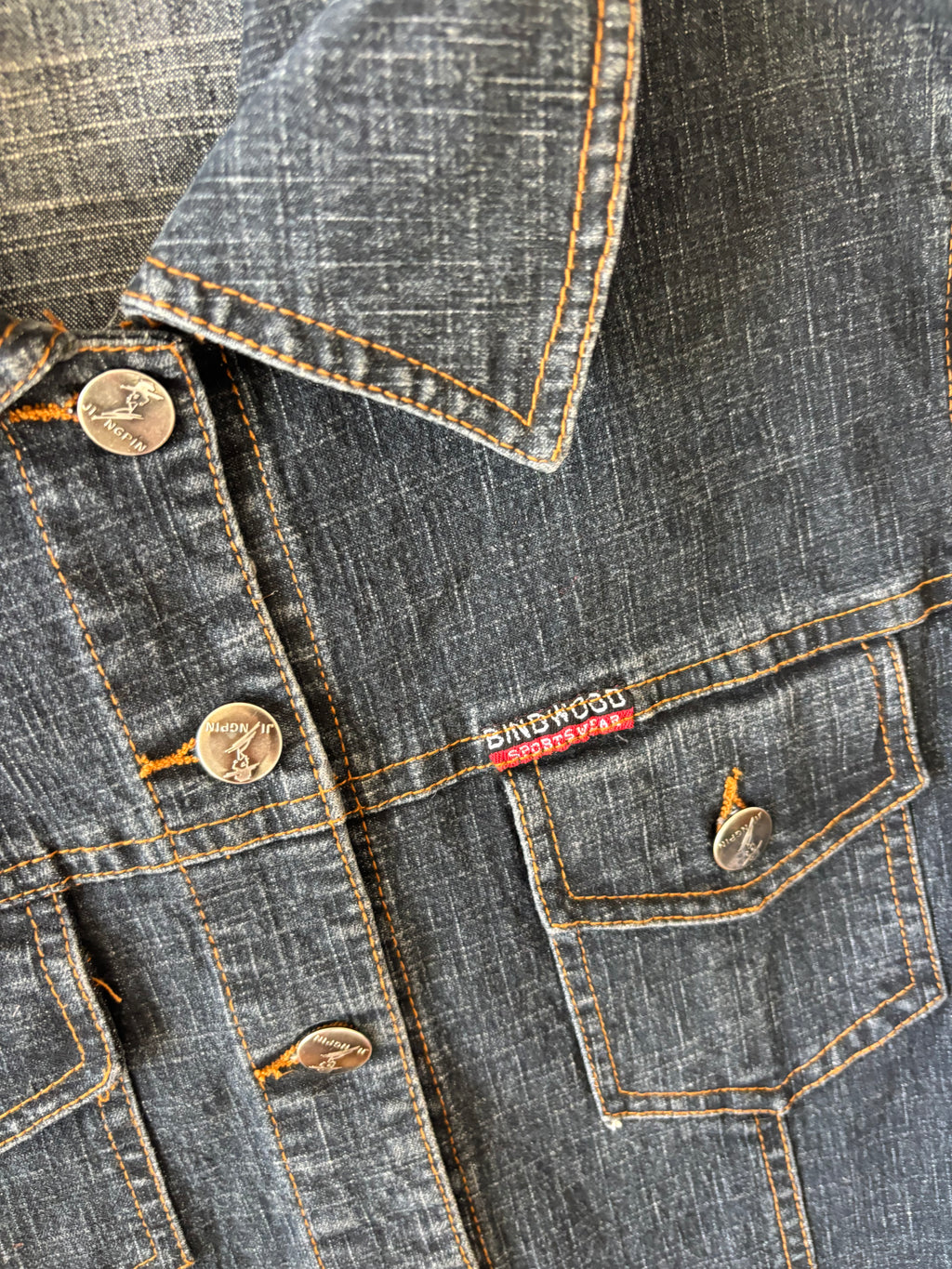 Vintage 90s Dark Denim Trench Coat Long Button-Up Jean Jacket with Pockets (M)