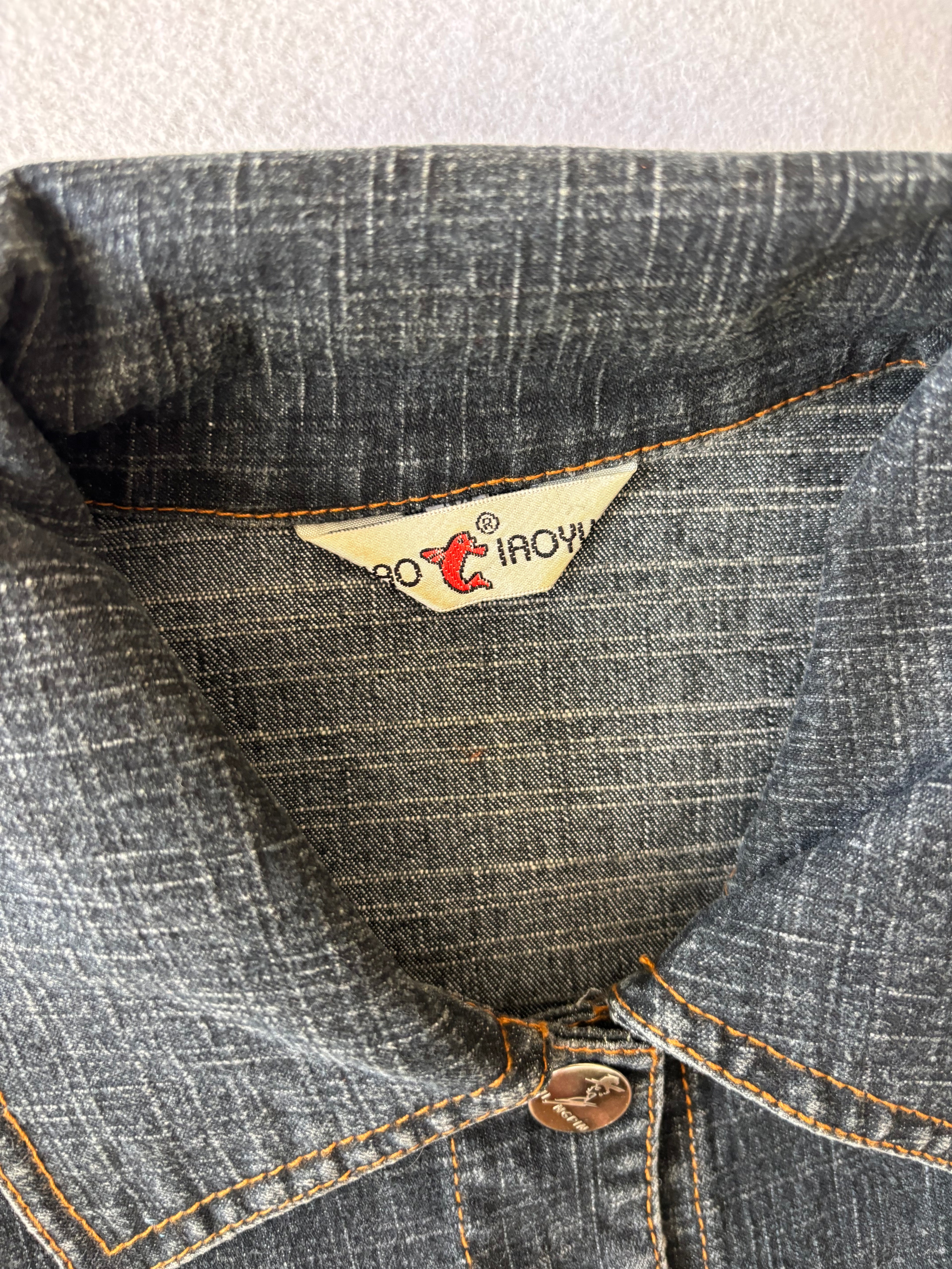 Vintage 90s Dark Denim Trench Coat Long Button-Up Jean Jacket with Pockets (M)