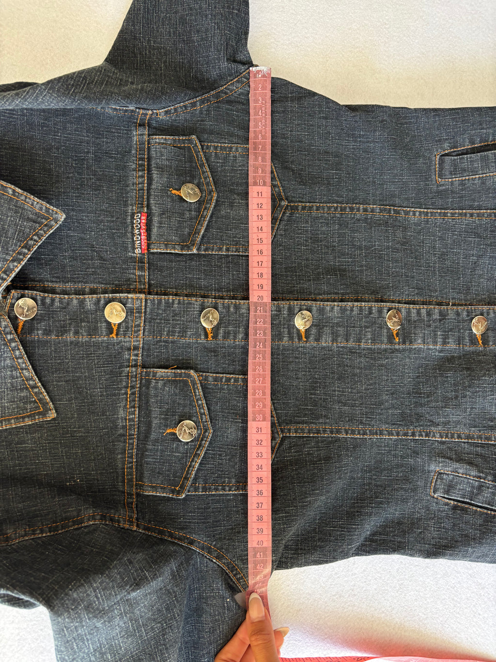 Vintage 90s Dark Denim Trench Coat Long Button-Up Jean Jacket with Pockets (M)