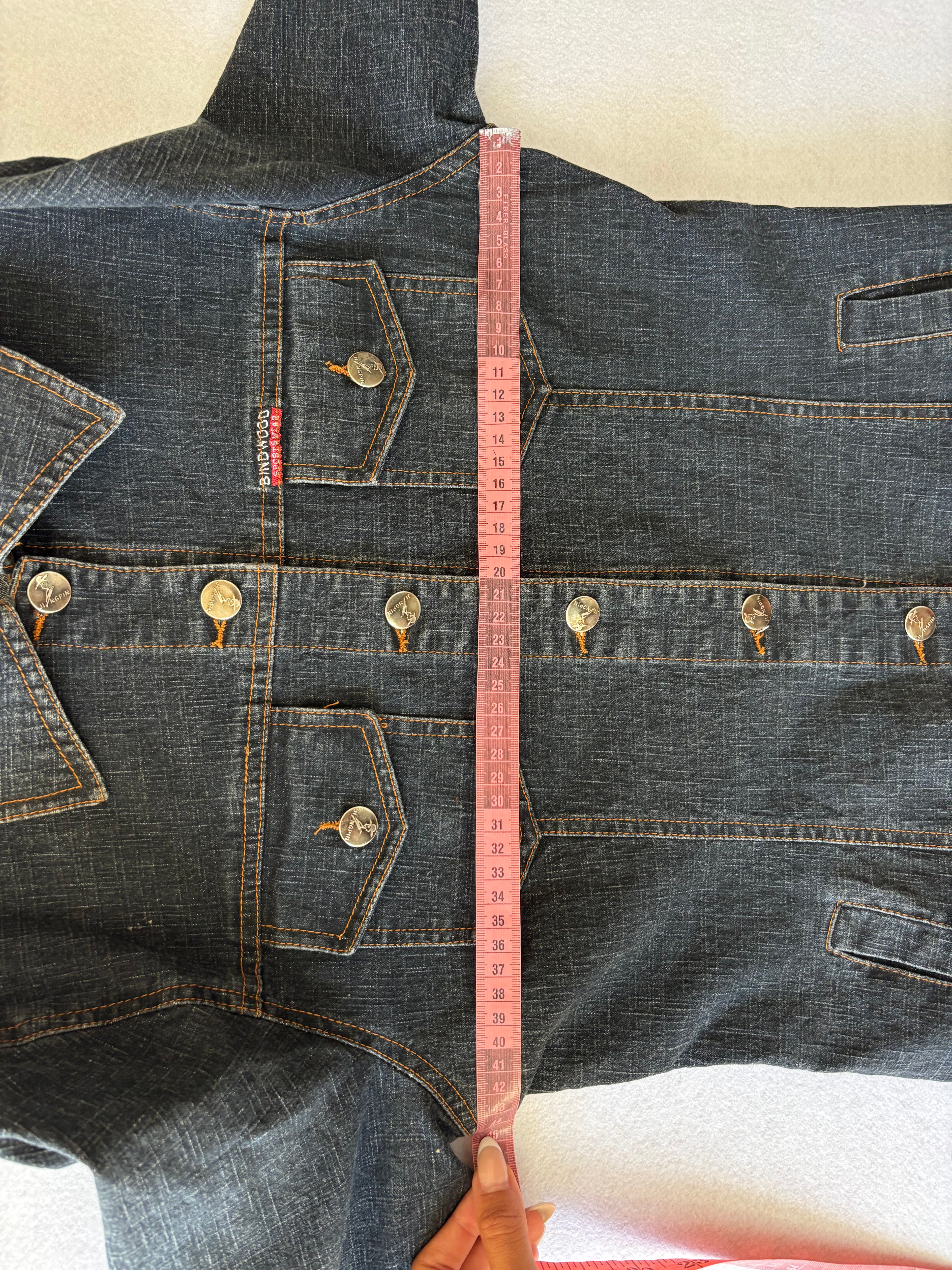 Vintage 90s Dark Denim Trench Coat Long Button-Up Jean Jacket with Pockets (M)