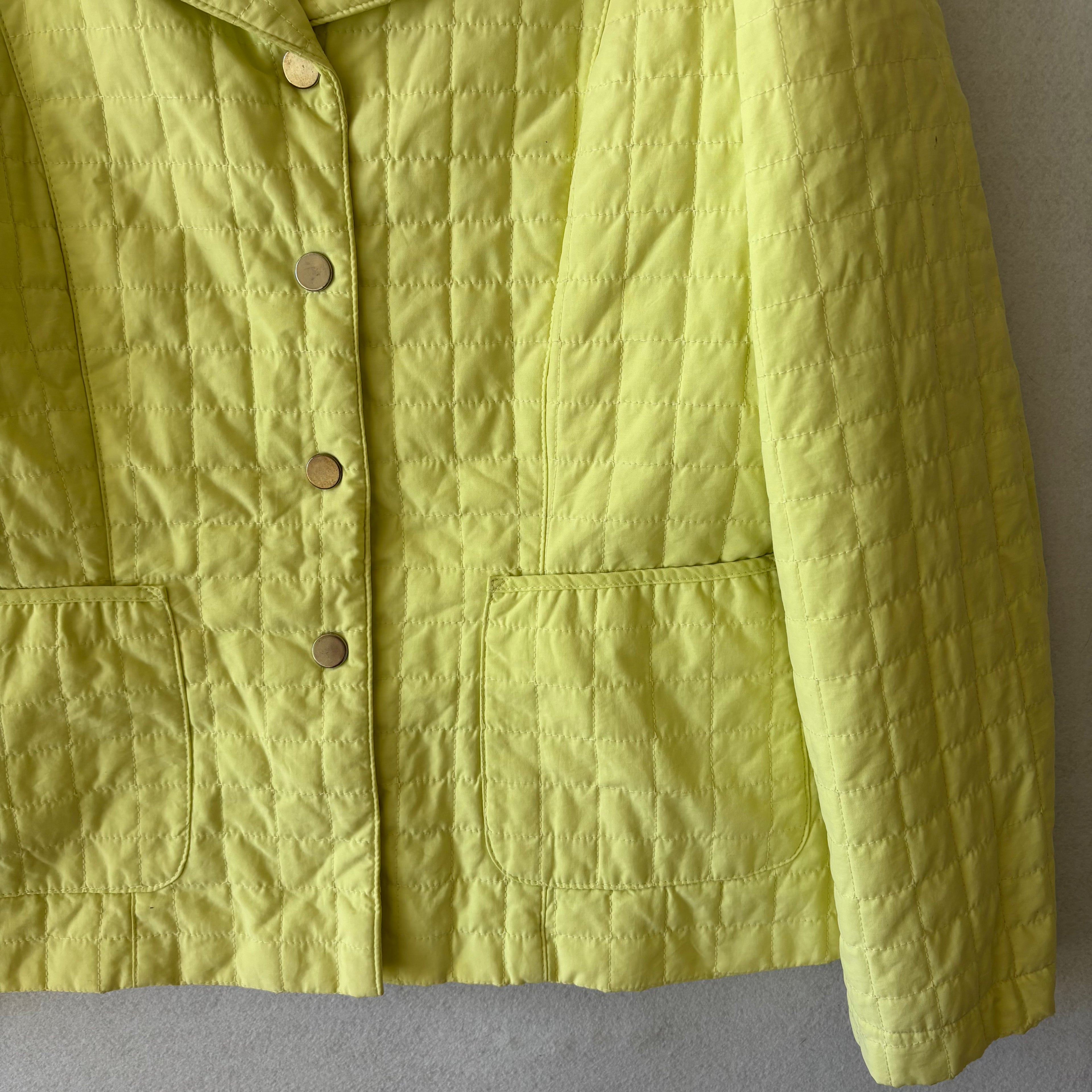 90s Minimalist Lemon Yellow Pastel Quilted Button-Up Blazer (M)