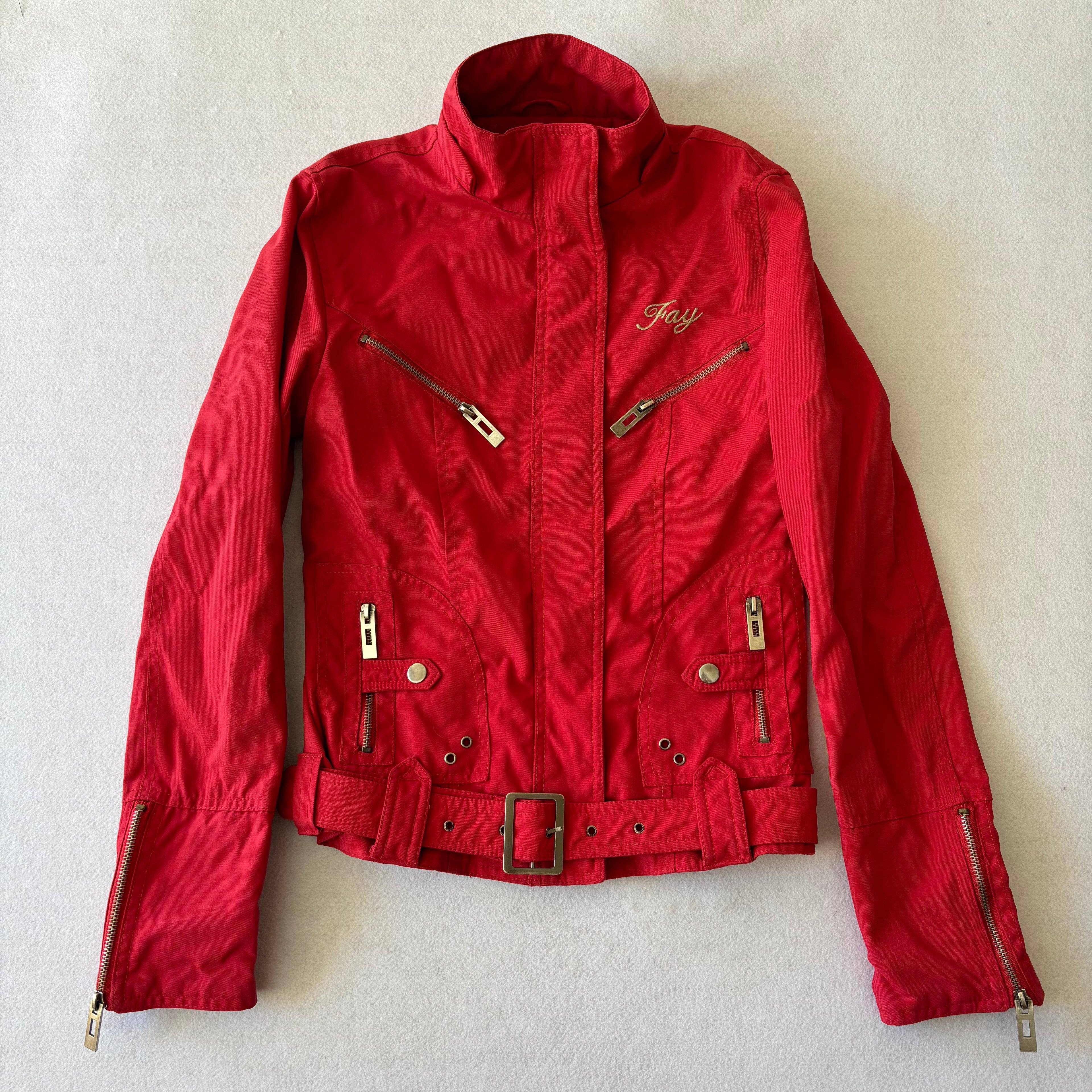 Y2K Red Biker Utility Zip-Up Jacket with Belt