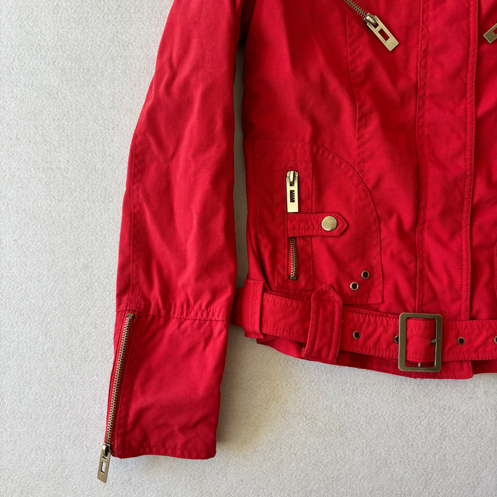 Y2K Red Biker Utility Zip-Up Jacket with Belt