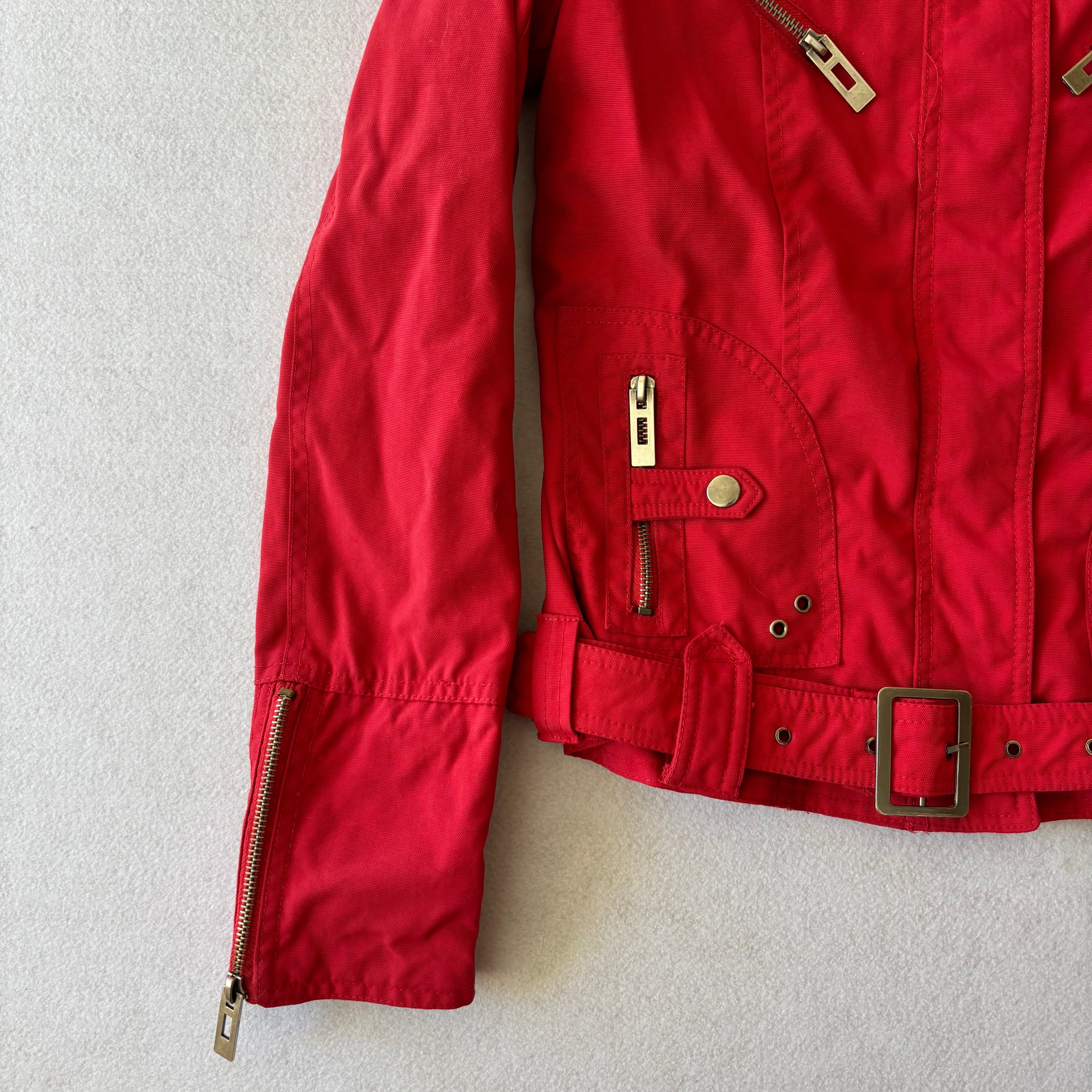 Y2K Red Biker Utility Zip-Up Jacket with Belt