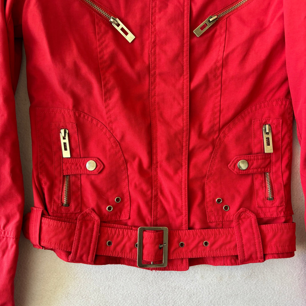 Y2K Red Biker Utility Zip-Up Jacket with Belt