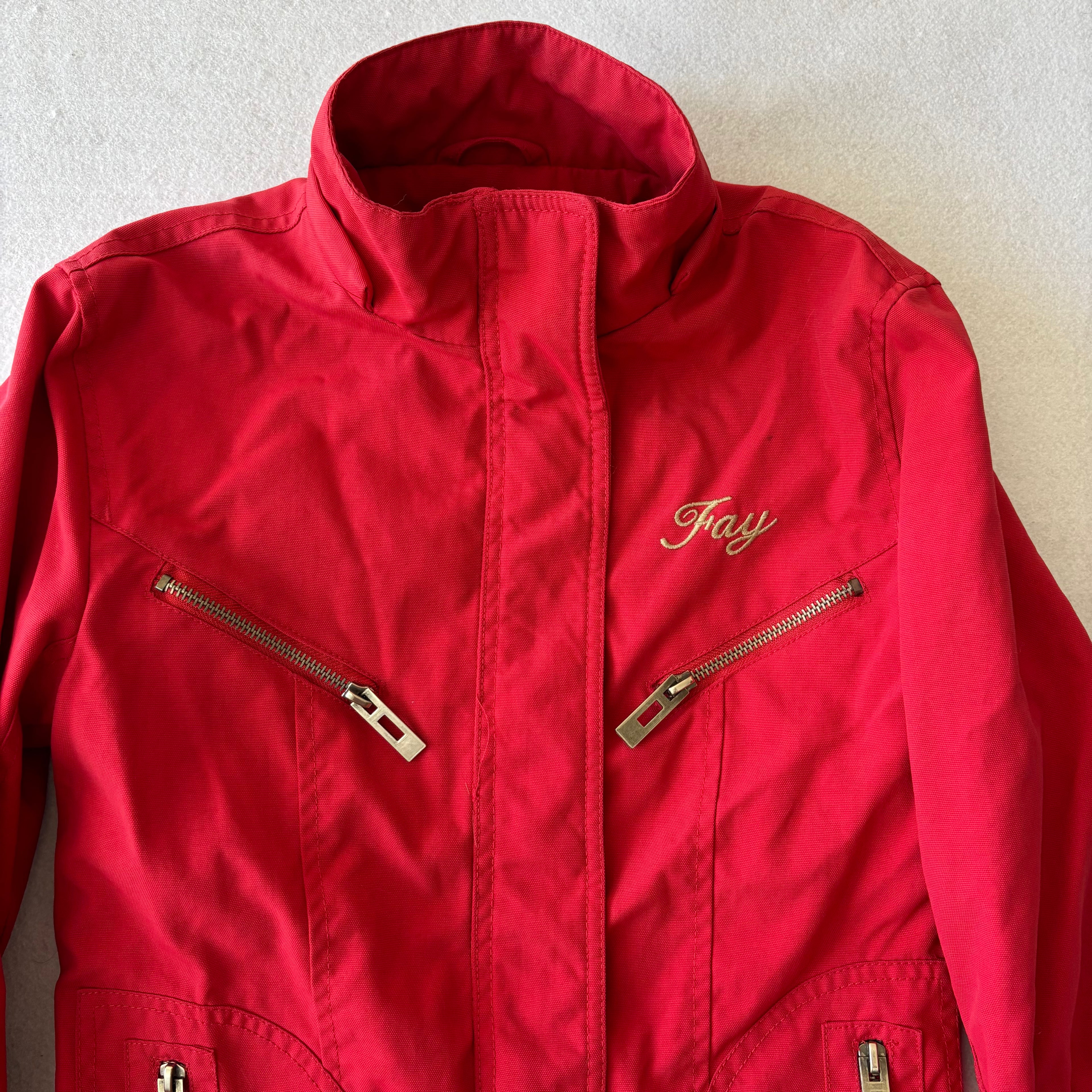 Y2K Red Biker Utility Zip-Up Jacket with Belt