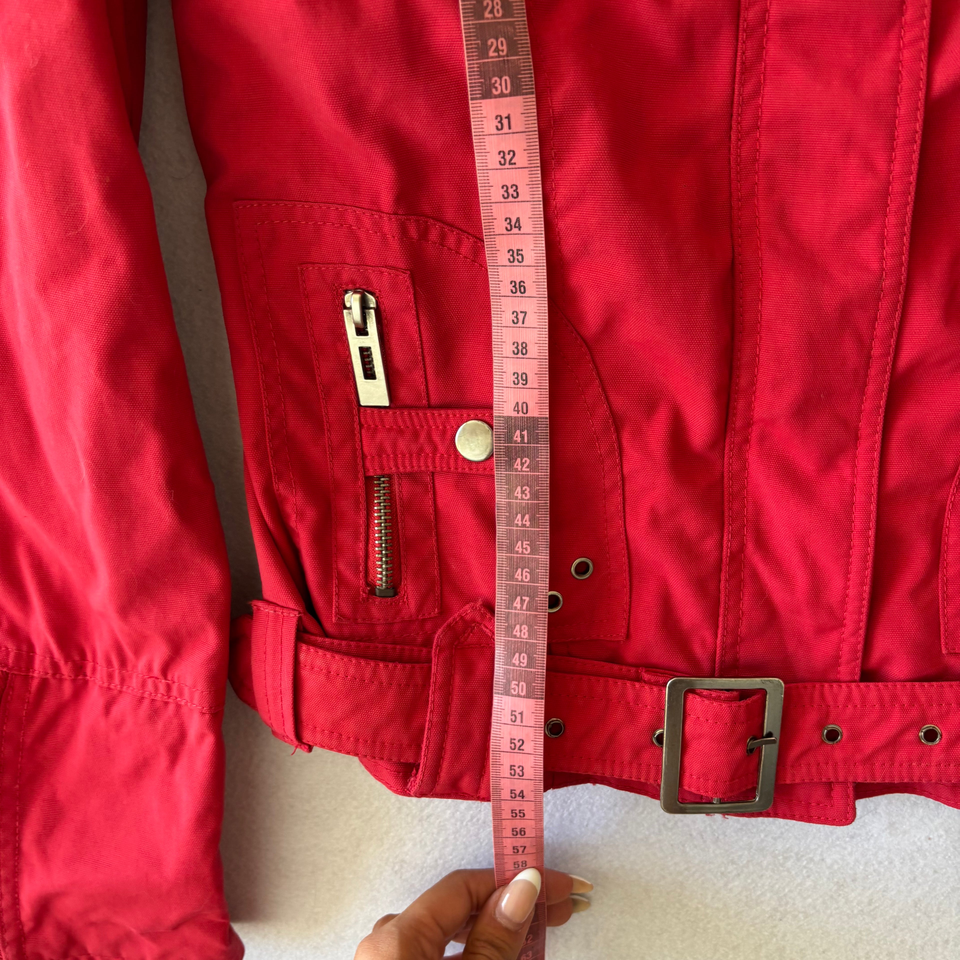 Y2K Red Biker Utility Zip-Up Jacket with Belt