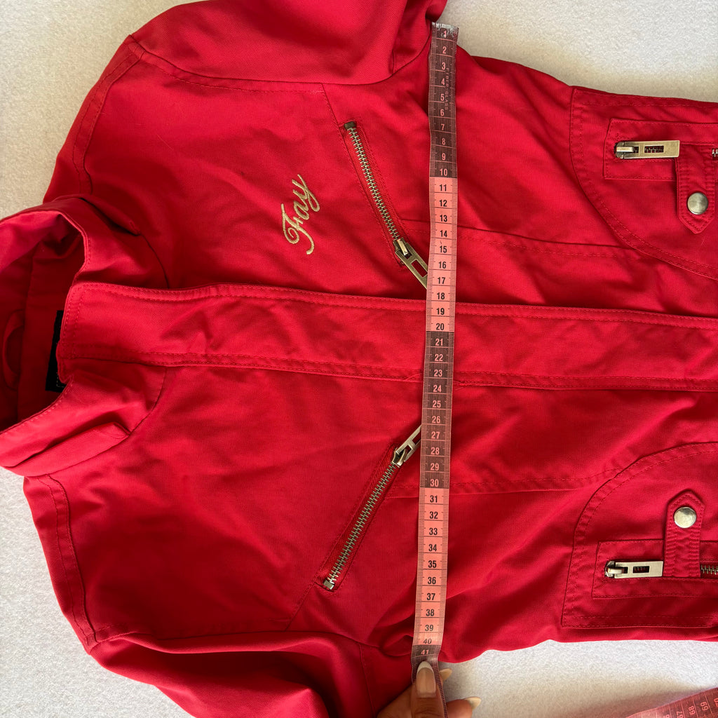 Y2K Red Biker Utility Zip-Up Jacket with Belt