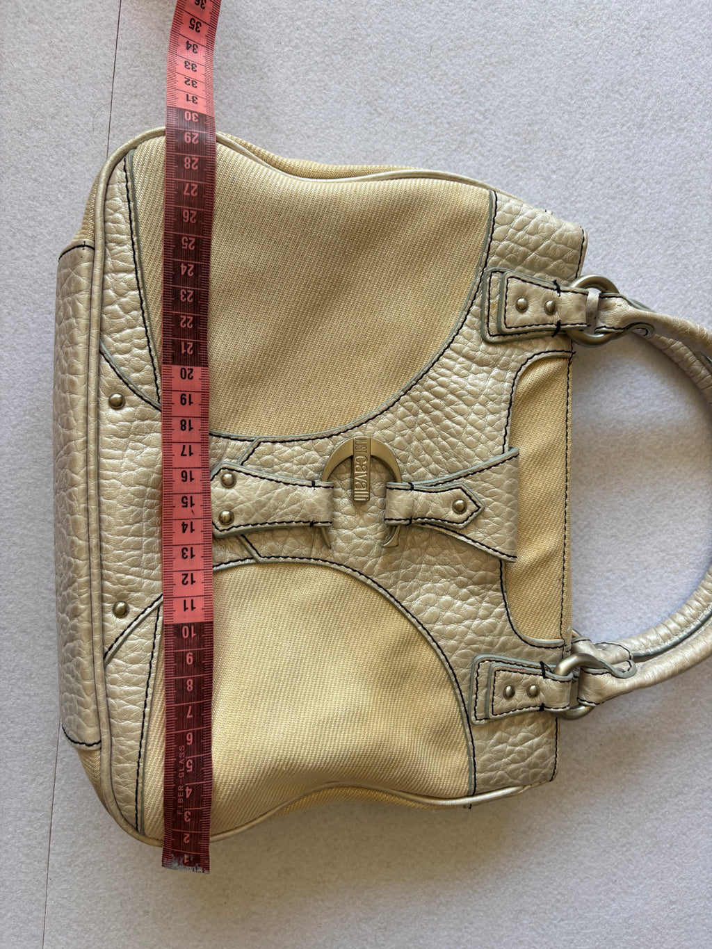 Y2K Just Cavalli Metallic Silver & Canvas Structured Handbag