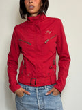 Y2K Red Biker Utility Zip-Up Jacket with Belt
