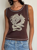 Top com Estampado de Dragão Castanho (M)
