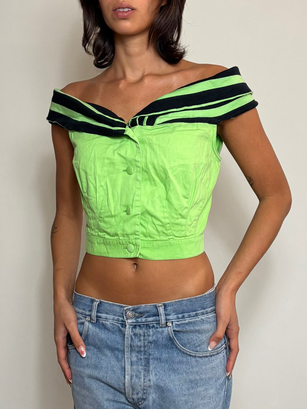 Top Curto Verde e Preto (G)