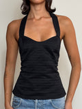 Y2K Black Textured Geometric Halter Top (M)