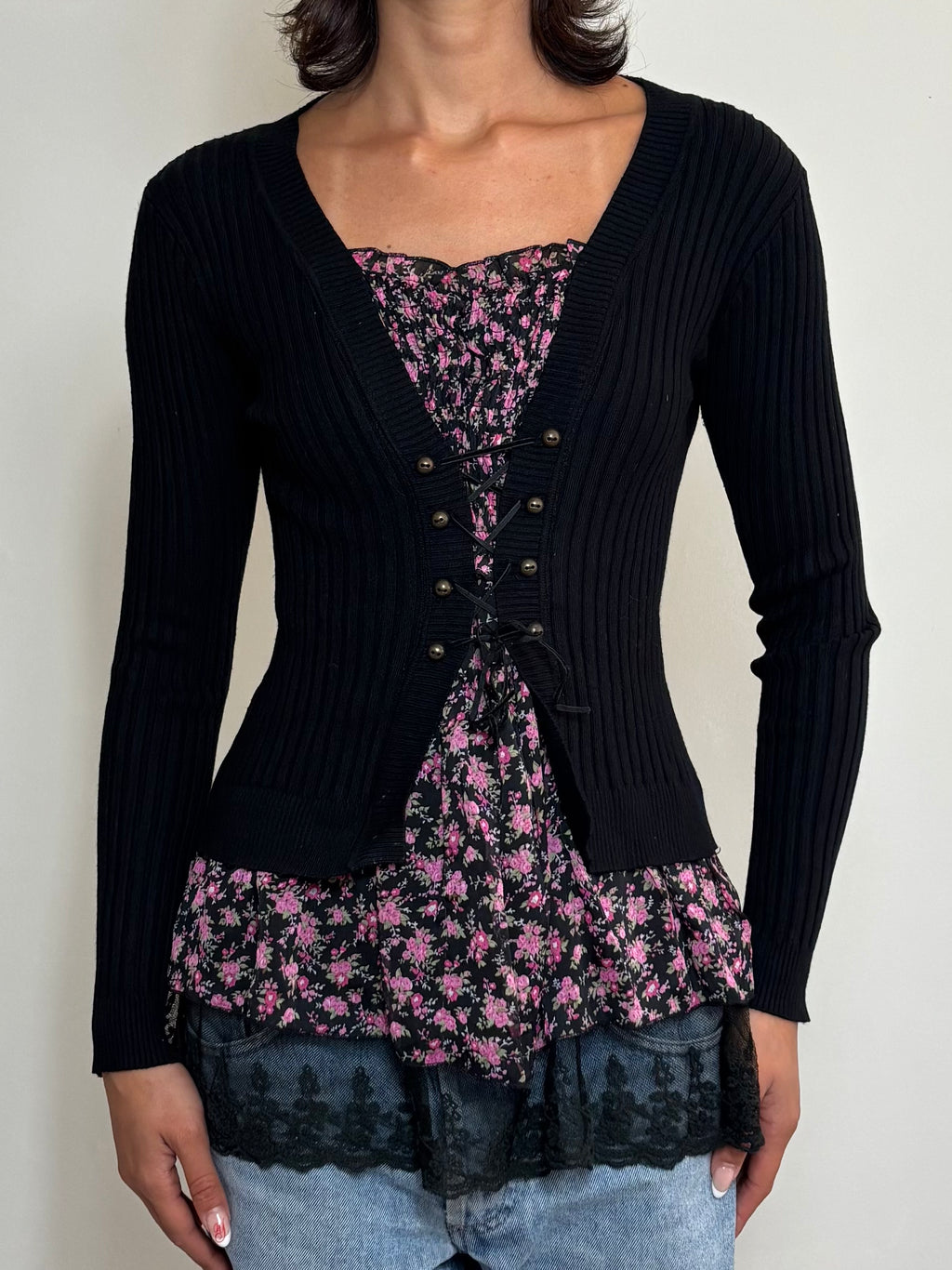 Black Coquette Long Sleeve Top (S)