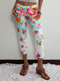Y2K Pastel Blue Floral Print Trousers (S)