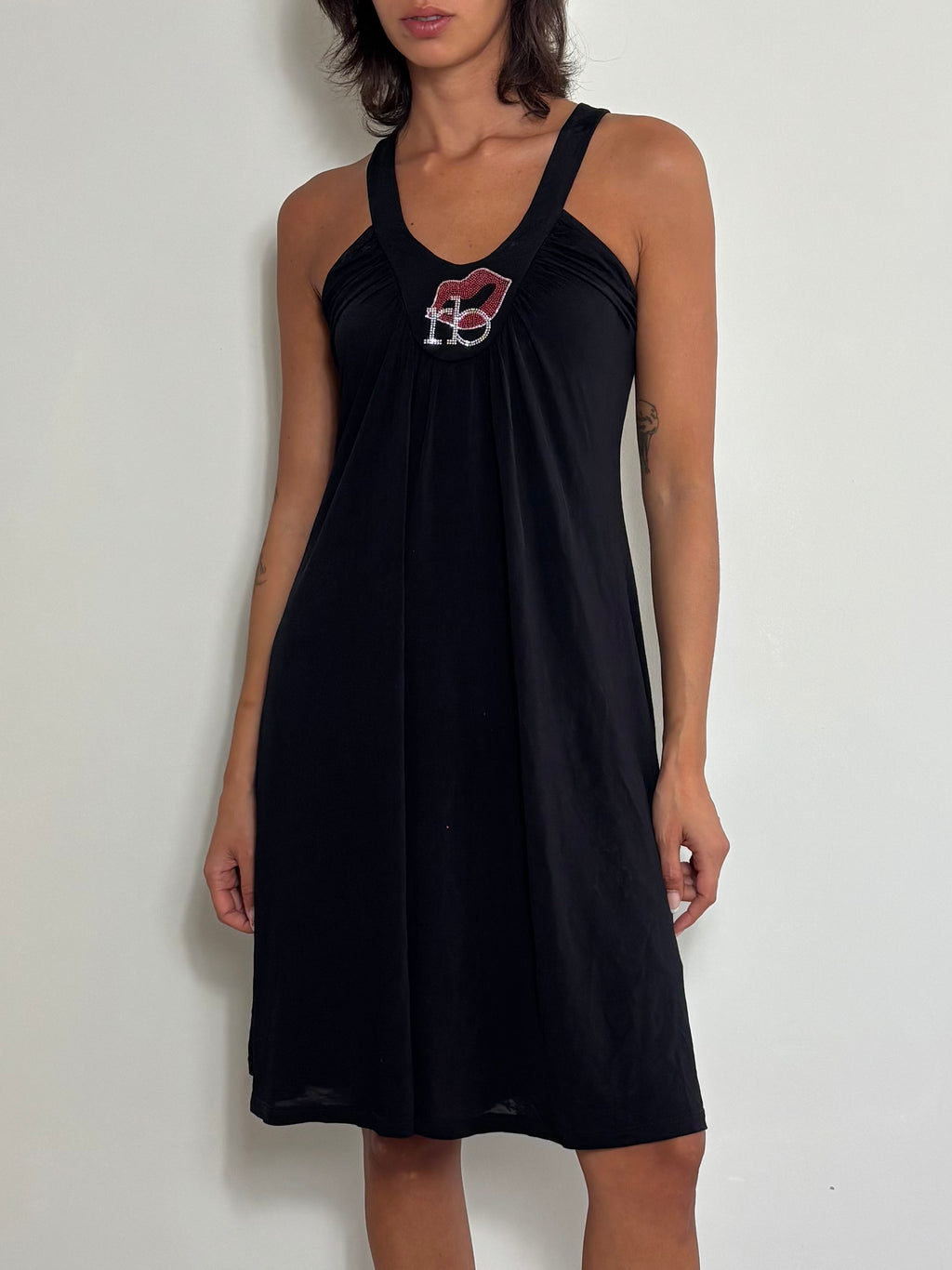Y2K RoccoBarocco Black Slip Dress with Rhinestones (M)