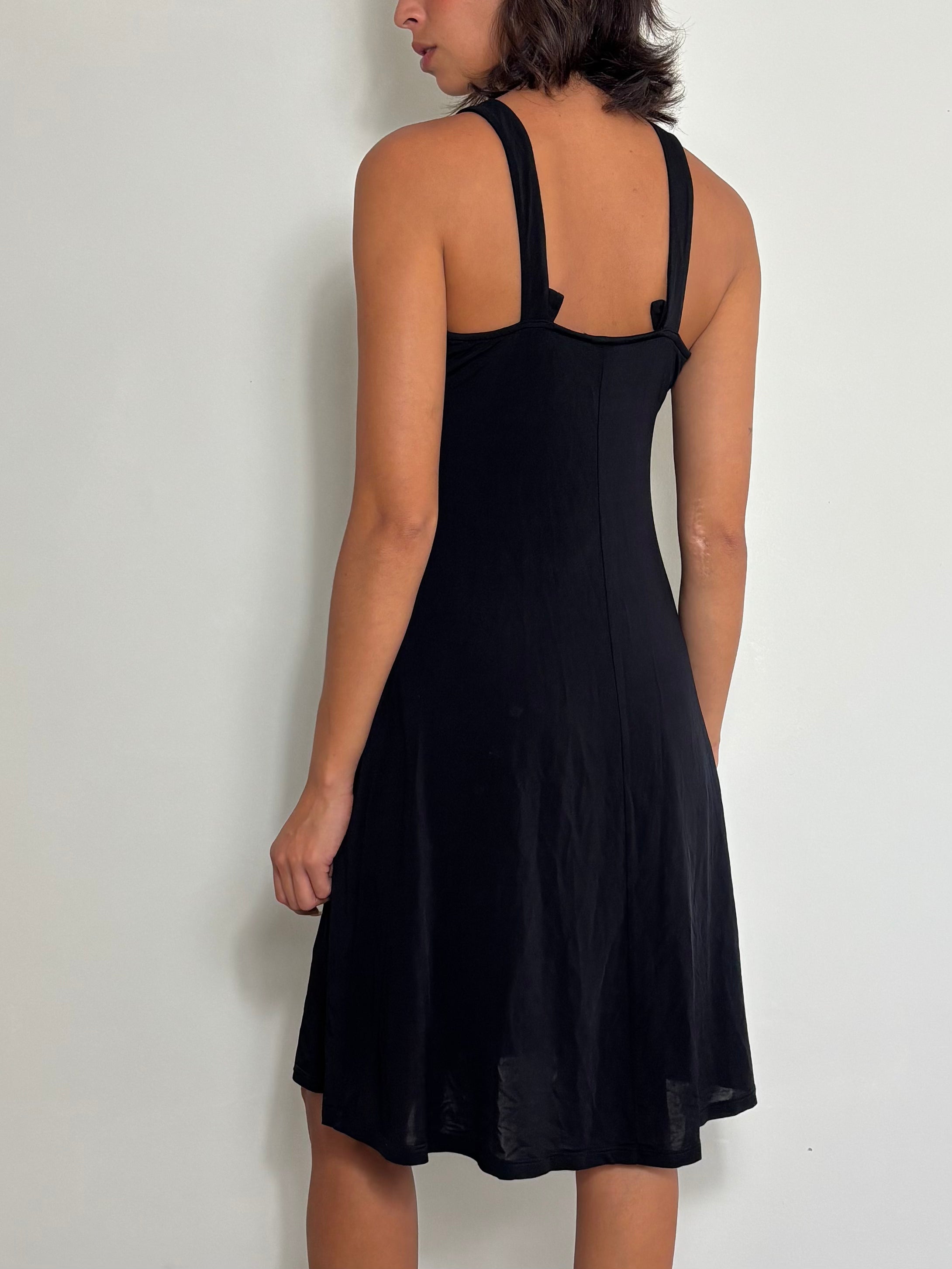 Y2K RoccoBarocco Black Slip Dress with Rhinestones (M)