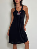 Y2K RoccoBarocco Black Slip Dress with Rhinestones (M)