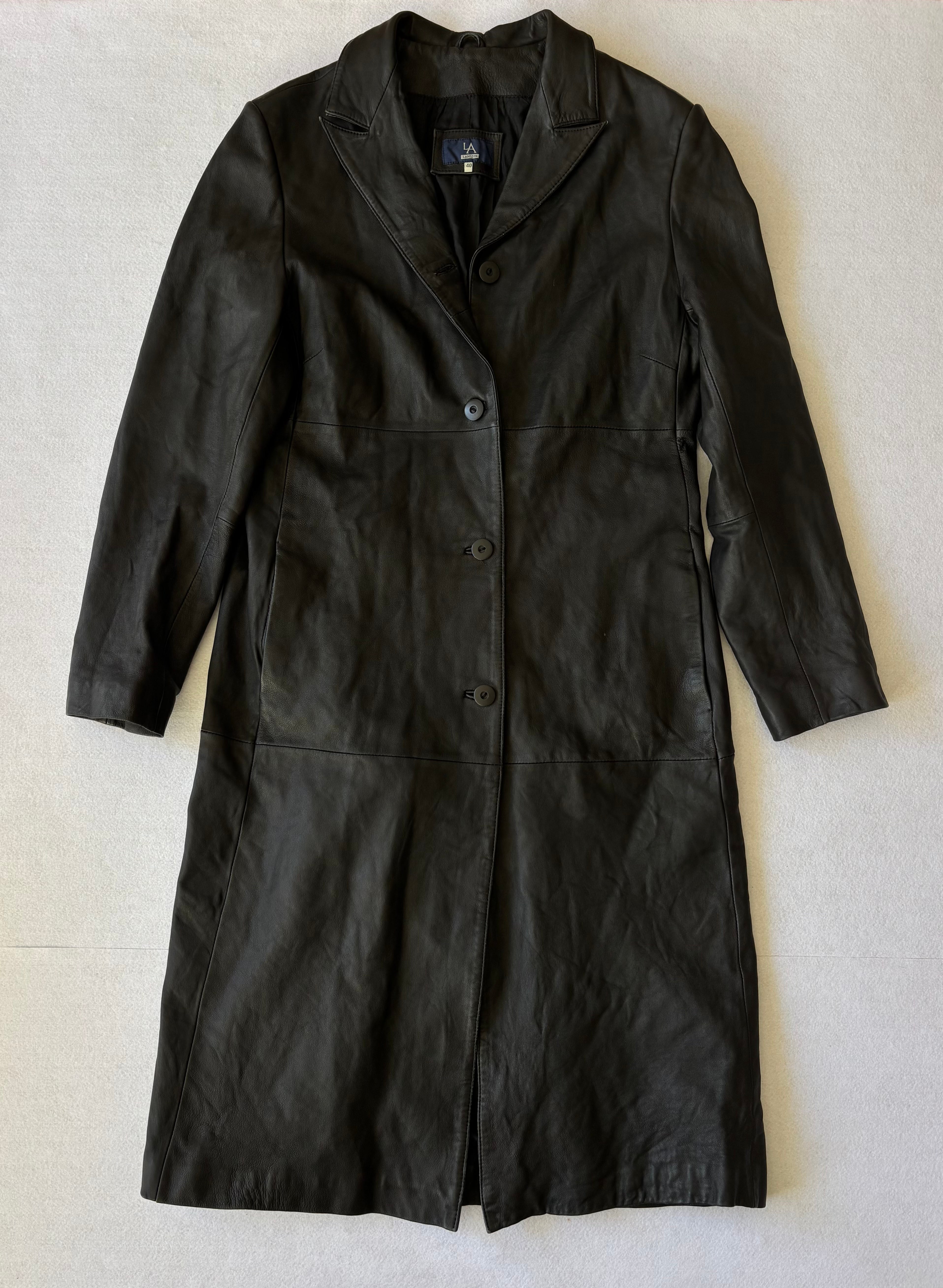 Vintage 90s Black Real Leather Trench Coat (L)