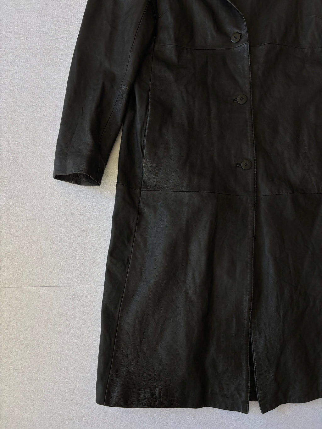 Vintage 90s Black Real Leather Trench Coat (L)