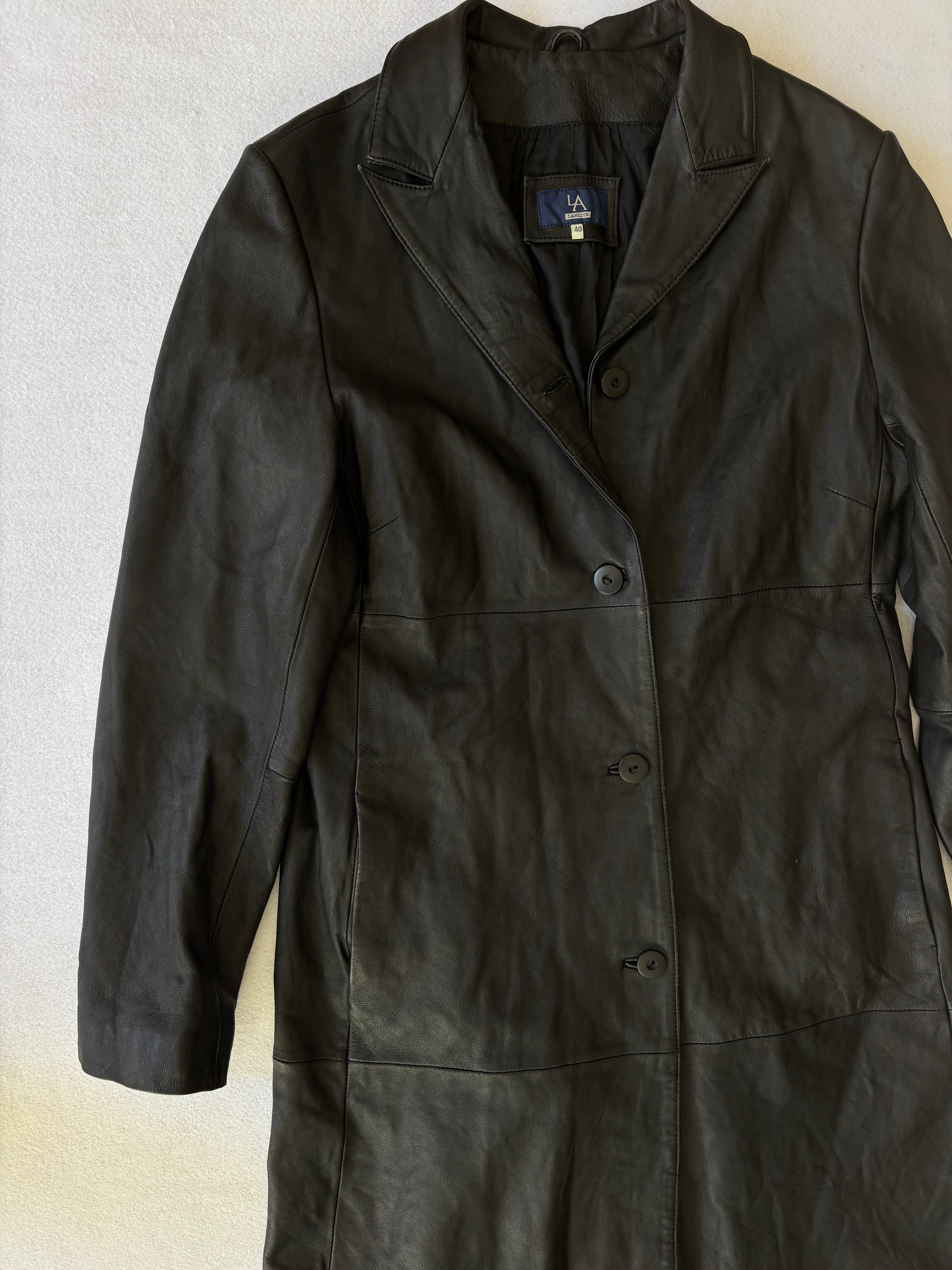 Vintage 90s Black Real Leather Trench Coat (L)