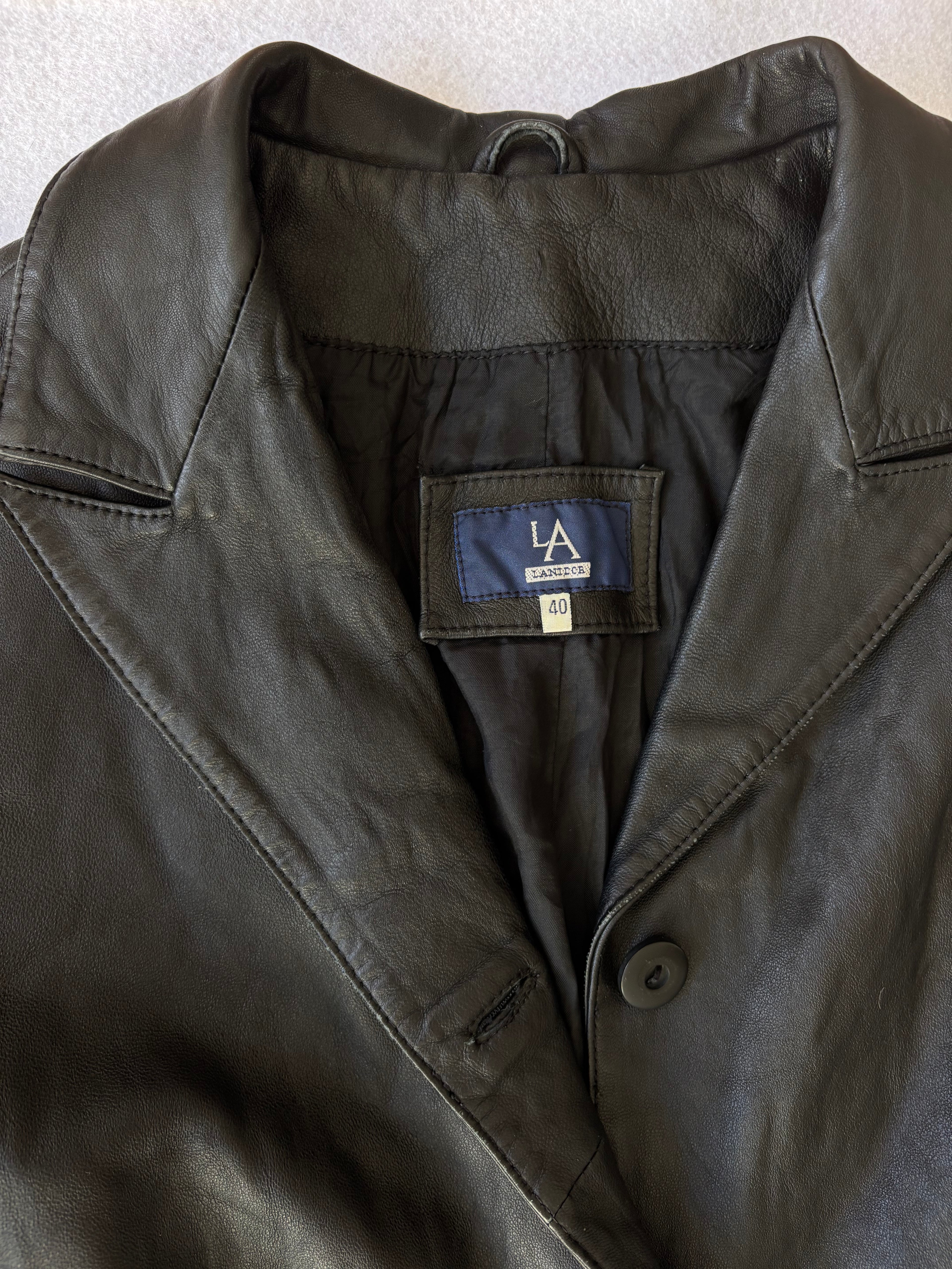 Vintage 90s Black Real Leather Trench Coat (L)